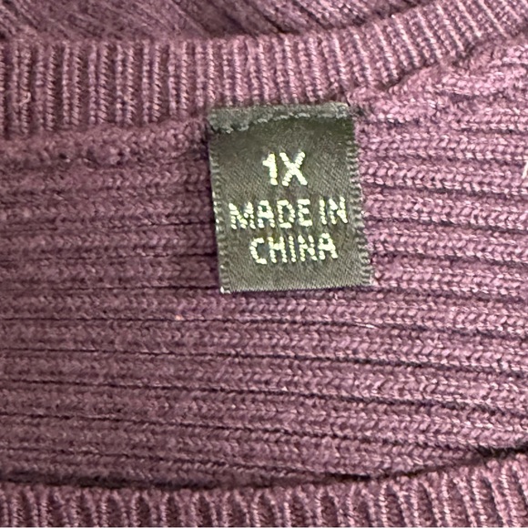G.H. Woman Dark Purple Ribbed Knit Sweater Plus Size 1X Soft Stretch Top - Picture 8 of 10
